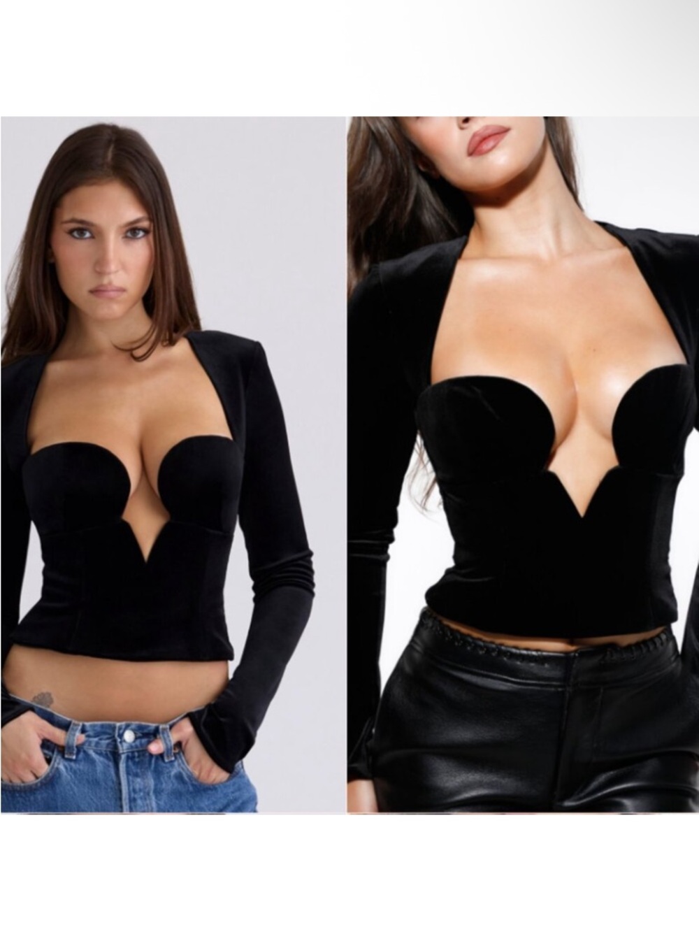 House of CB Sierra Sexy Black Velvet Long Sleeve Bustier Top Medium
